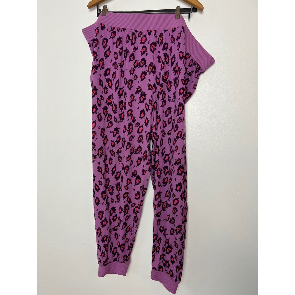 AnyBody Purple Leopard Print Jogger Pants Plus Size 3X Lounge Pajama Ribbed Knit